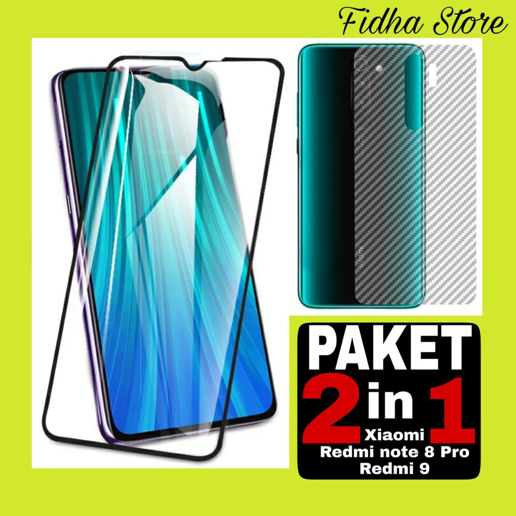 PROMO Tempered Glass  XIAOMI Redmi Note 8 &amp; Redmi 9 Anti Gores kaca BONUS Skin Carbon