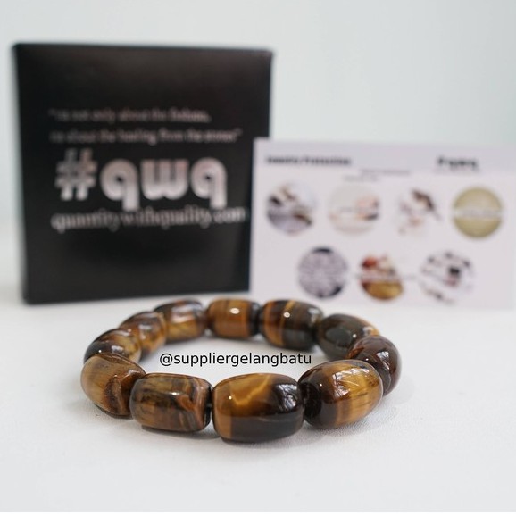 Gelang Batu TABUNG Tiger Eye biduri sepah COKELAT akik limited brown