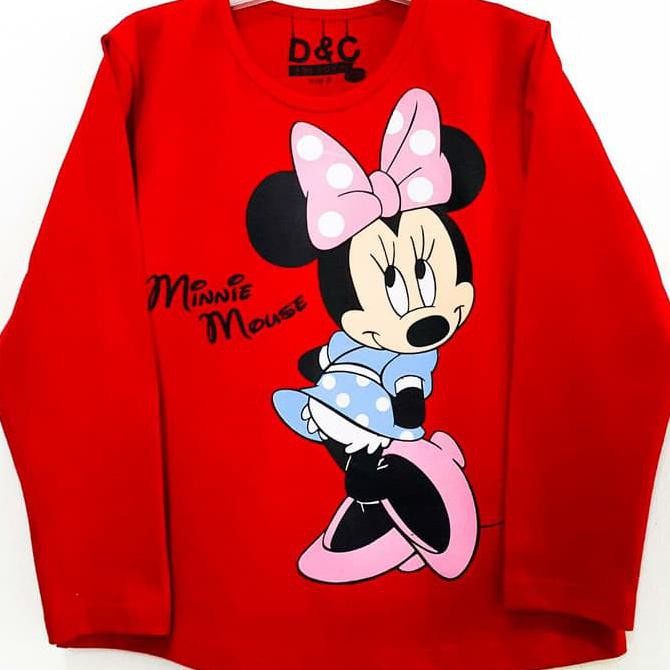 KAOS ANAK SIZE 1-6 LENGAN PANJANG MINNIE MOUSE MERAH PITA PINK SUPER MURAH