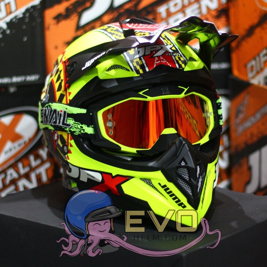 HELM JPX CROSS_FOX1 SERI X32 - FLUO YELLOW DOFF + GOOGLE SNAIL (ONGKIR 2 KG) HELM JPX TERBARU