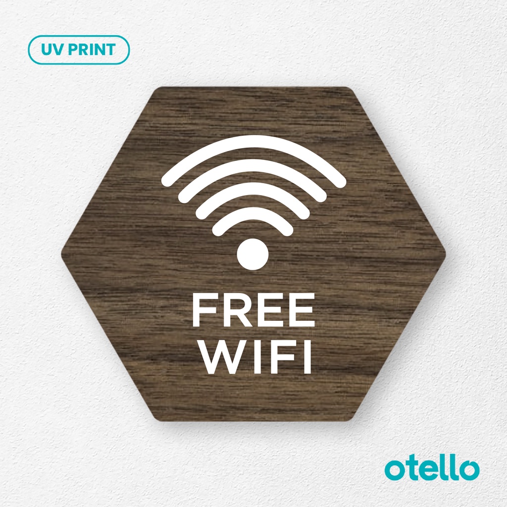 Signage Free Wifi Icon Papan Gratis Wi-Fi Area Sign Board Papan Tempel Sticker Wooden Kayu Cafe Restoran Wall Decor