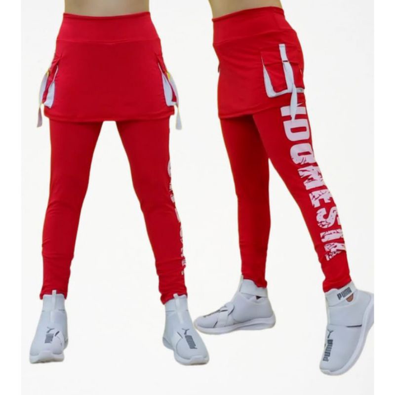Celana rok merah putih//bawahan senam model rok celana//celana senam merah putih