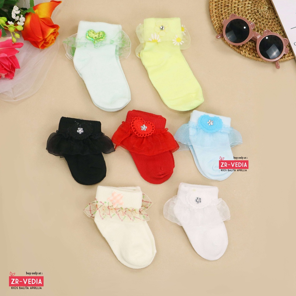 (IMPORT) Kaos Kaki Baby New Born 0-12 Bulan Pita Renda / Rajut Halus Kids Socks Bayi Perempuan Polos