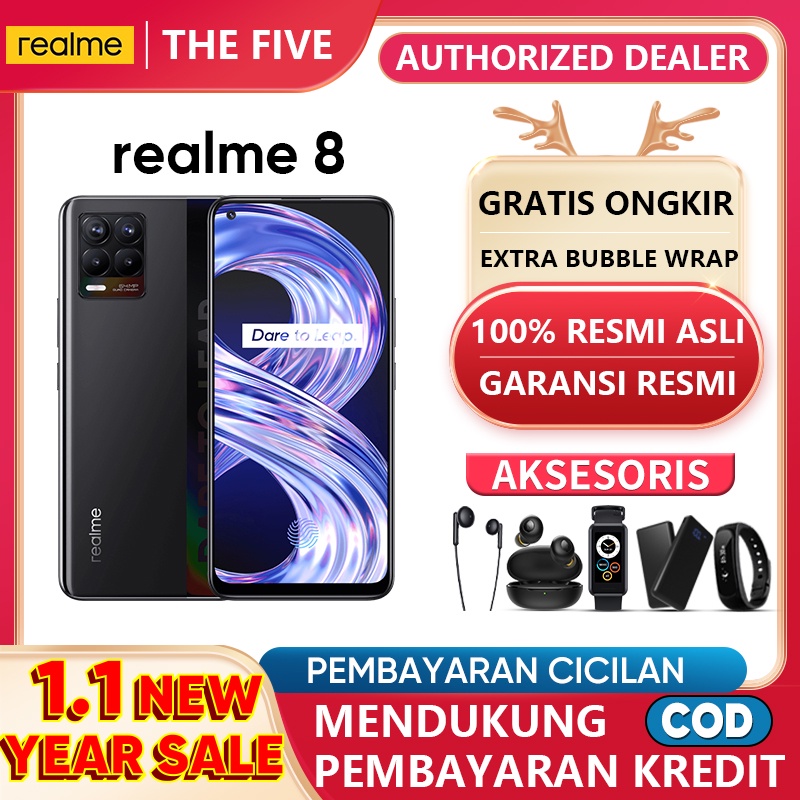 hp realme 8 128gb resmi/realme 8 pro 8 128gb SuperAMOLED,64MP AI Quad Camera,HelioG95 Garansi resmi-realme 8/black