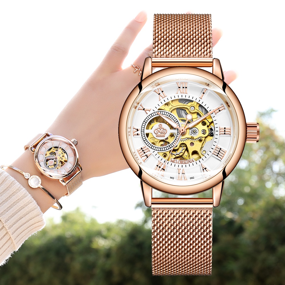 ORKINA Mekanik Wanita Jam Tangan Gelang Skeleton Automatic Wr
