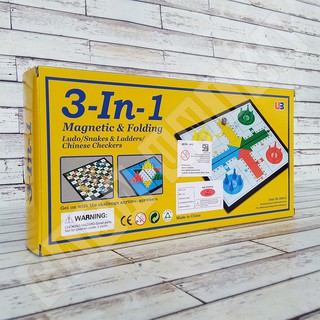 3 in 1 Ludo, Ular Tangga, Halma Magnet 25x25 cm Papan