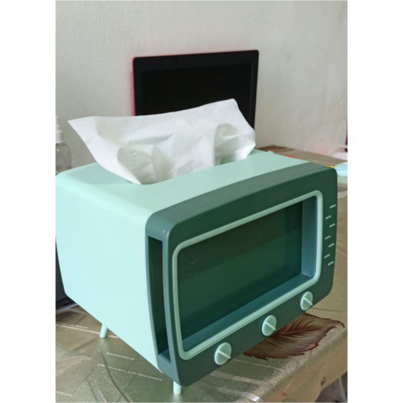 ☀ INDOLAND ☀ R276 Kotak Tissue Box Organizer Bentuk TV Tempat Tisu + Stand Phone Holder Import COD