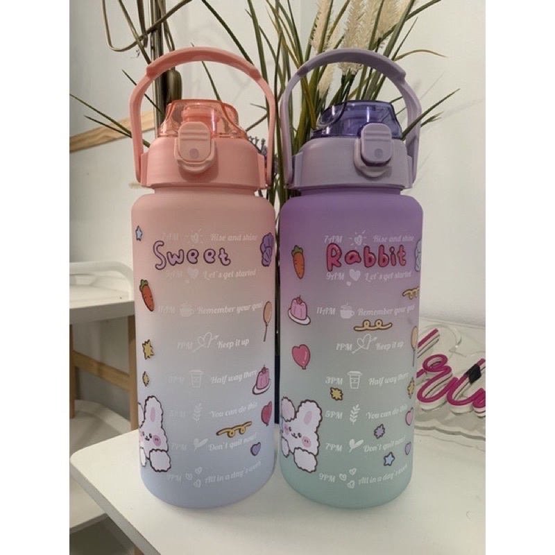 READY Free stiker 3d &2d | BOTOL AIR MINUM PELANGI VIRAL KAPASITAS 2 LITER DENGAN SKALA PENGINGAT WA