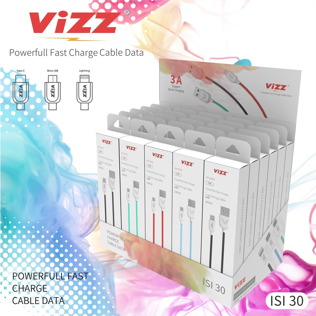 Vizz VZ-CD11 Kabel Data Lightning Powerfull Fast Charge Cable 1 Box (isi 30)