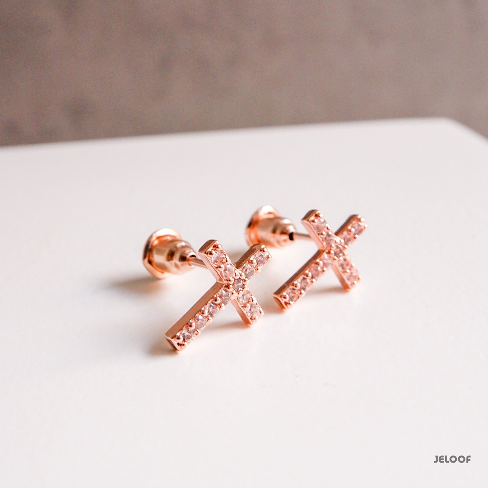 Jeloof Anting SALIB LOUVE Rosegold ZIRCON | TINDIK | Anting Tindik Wanita Louve Earring