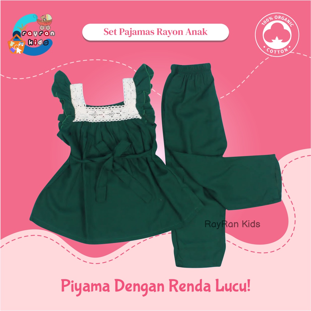 Setelan Tidur Piyama / Pajamas Ruffle Colorful Anak Perempuan Usia 2-7 Tahun Bahan Katun Rayon Premi