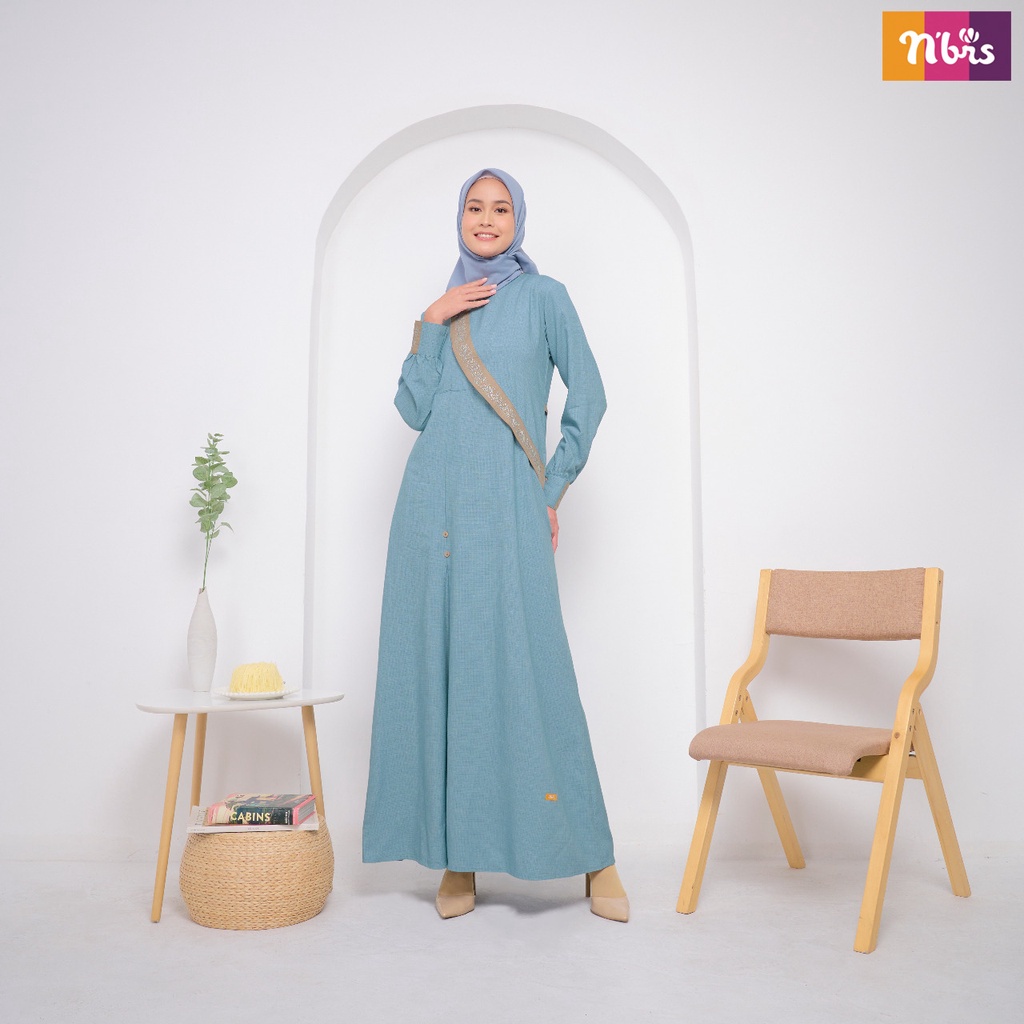 Nibras NB B27 Gamis muslimah Bahan Syahila Design Simple Dengan Varisi Bordis Casual OOTD