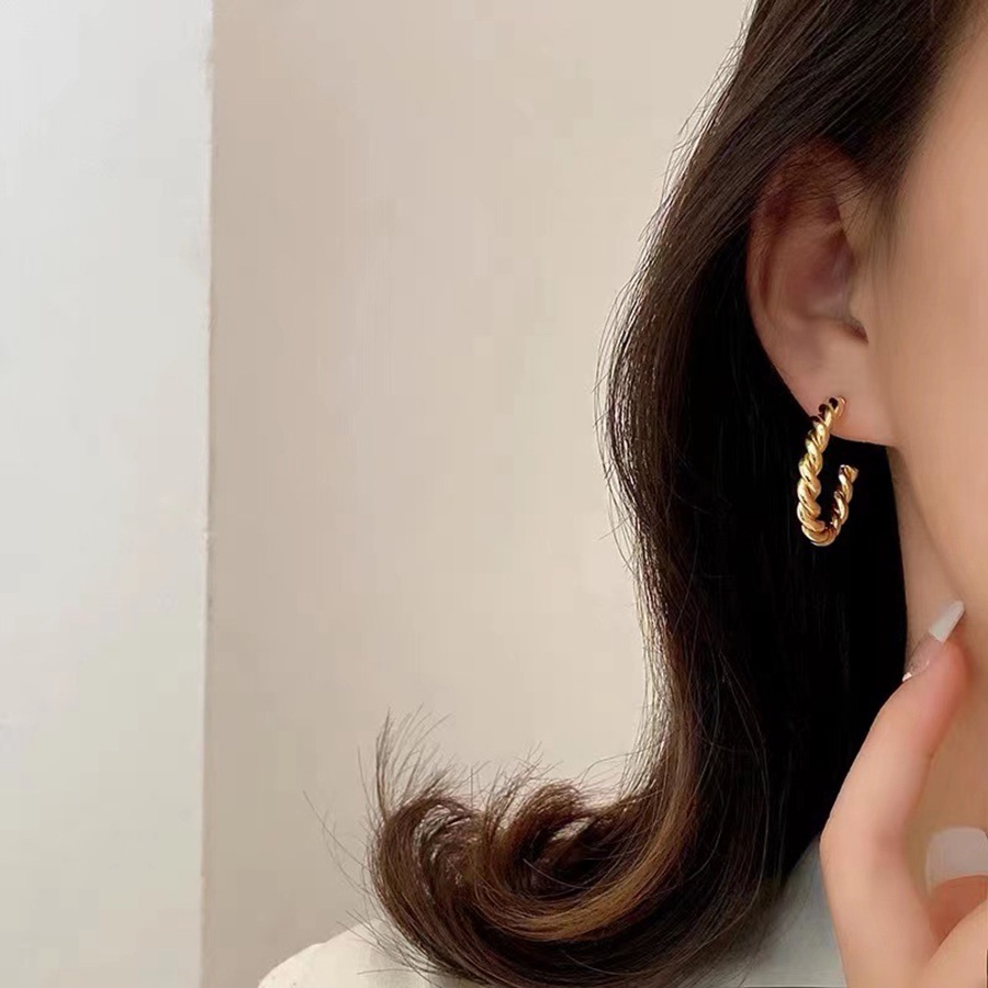 1 Pasang Twist Gaya Anting Bulat Bahan Berlapis Emas Stainless Steel Wanita Perhiasan Fashion S925 Perak Hoop Earrings Stud