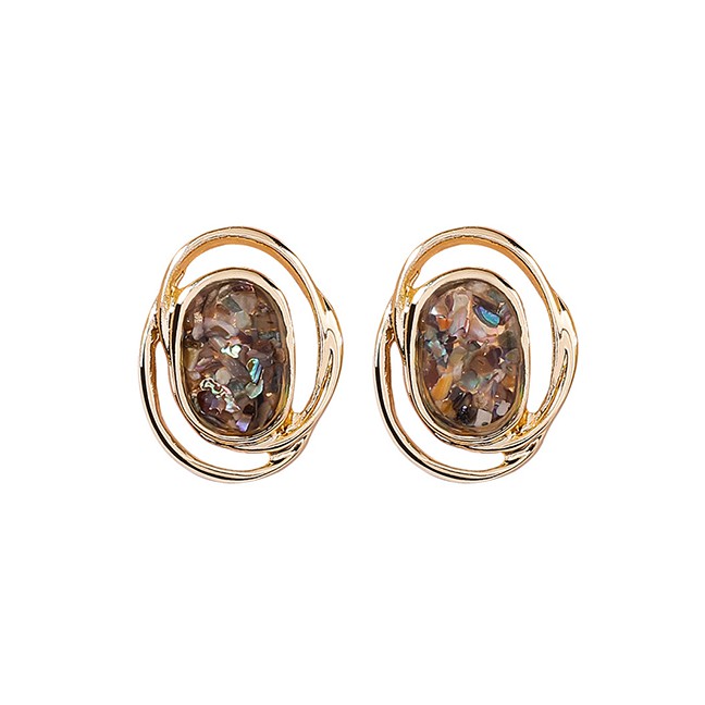 LRC Anting Tusuk Fashion Gold Hollowed Acetic Acid Sequins S925 Silver Needle Stud Earrings F48231