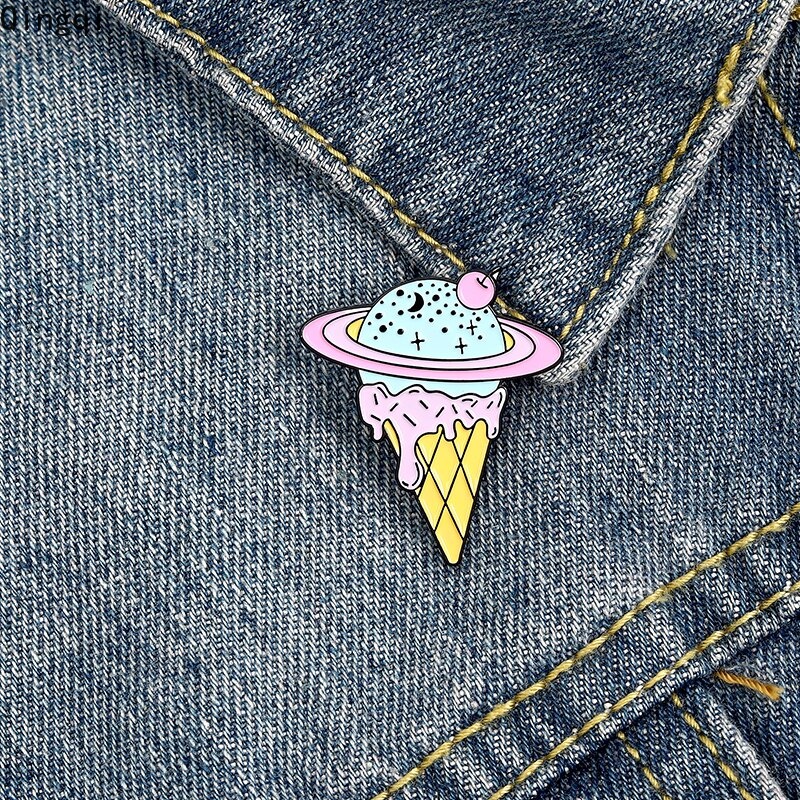 Pin Bros Enamel Bentuk Kartun Es Krim Planet Luar Angkasa Warna-Warni Untuk Hadiah