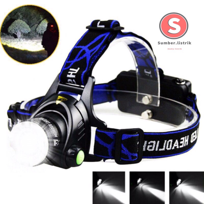 Senter Kepala LED Zoom Super Terang Headlamp LED Cree XML T6 Waterproof Anti Air