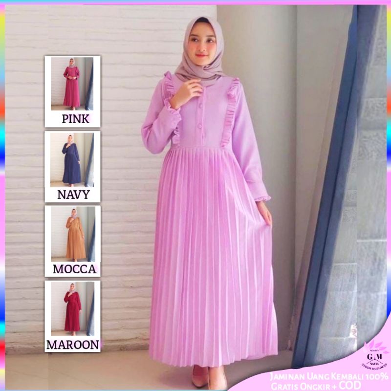 Baju Gamis Remaja Kekinian Busui  Rok Plisket Premium Dress Wanita Fashion Muslim Lebaran Terbaru 20