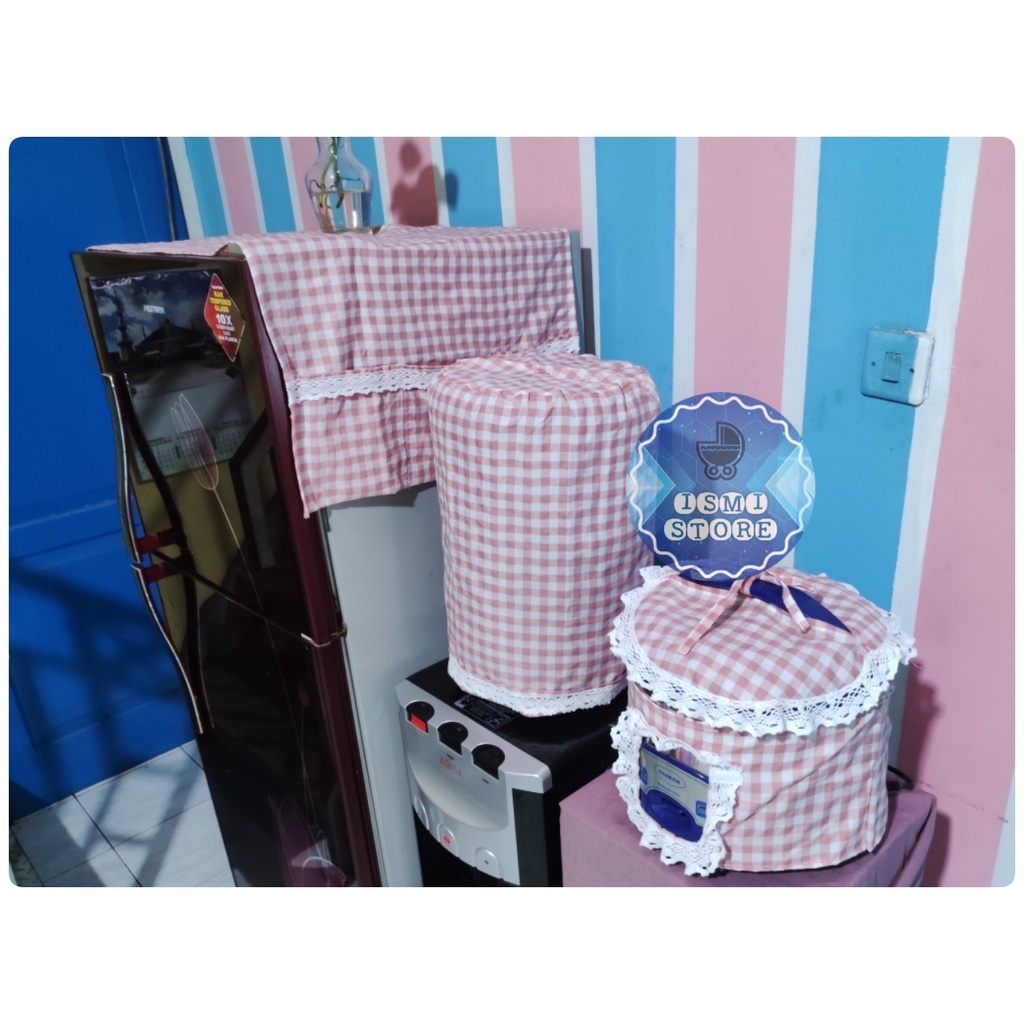 Paket Hemat 3in1 TAPLAK KULKAS SARUNG GALON ATAS dan SARUNG MAGICOM Motif Estetik Kekinian Kotak Gingham Gaya Korea by Ismi Store