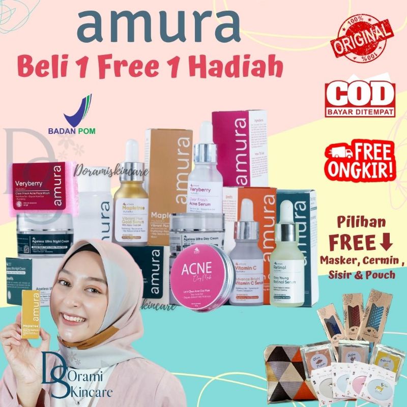 AMURA SERUM CREAM SIANG CREAM MALAM SABUN TONER [ PROMO BELI 1 FREE 1 HADIAH ] Amura Skincare BPOM