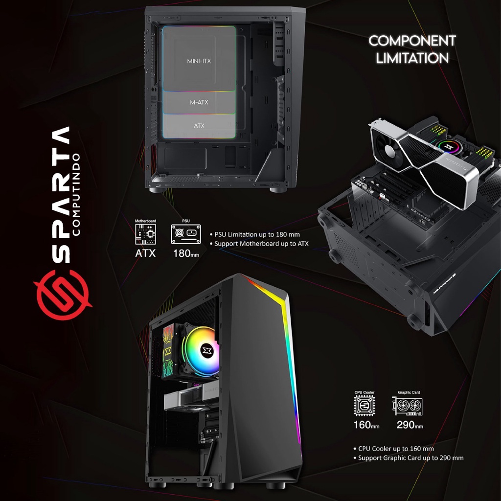 Casing Vurrion Vortex Froze Black Mid Tower Gaming Case