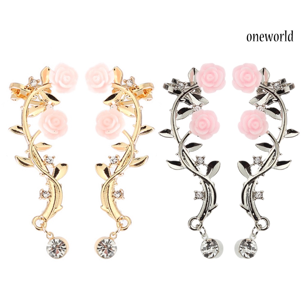 OW@ Earrings Beautiful Climber Crawler Rose Flower Branch Earrings