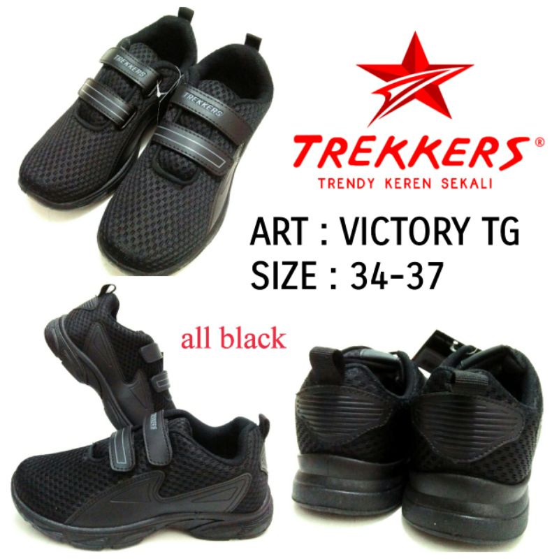 SEPATU ANAK SEKOLAH KREKETAN UNISEX TREKKERS VICTORY TG SIZE 35-37 WARNA FULL HITAM TERBARU HARGA TERMURAH