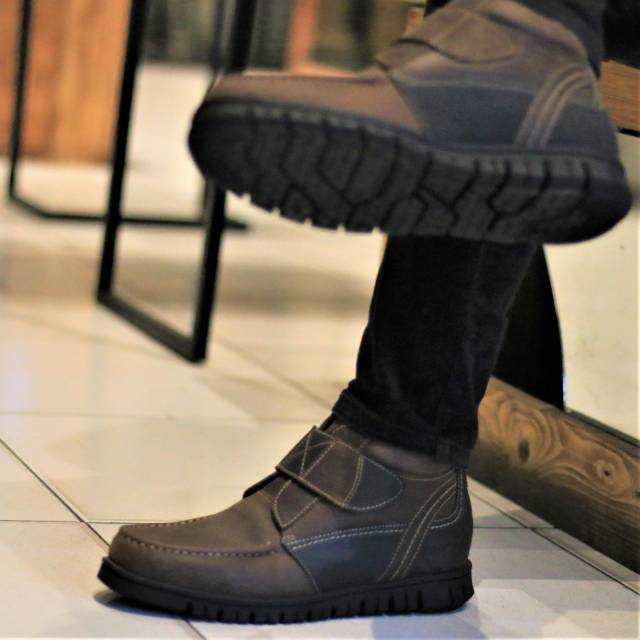 MIX MEDLEY Original - Sepatu Pria Mid Boots Vintage Dengan Velcro Material Kulit Asli Premium