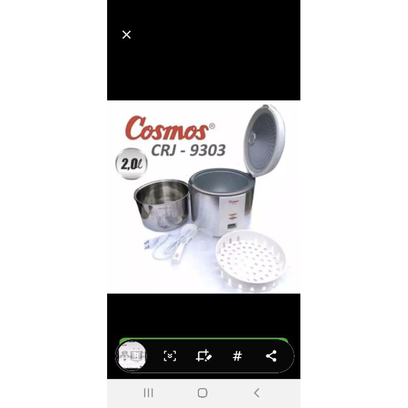 Cosmos CRJ-9303 Magic Com/ Rice Cooker Stainless Steel Inner Pan
