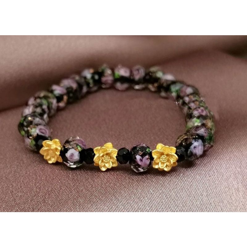 gelang ceko bunga Emas 24k 999 bunga teratai gold charm hongkong