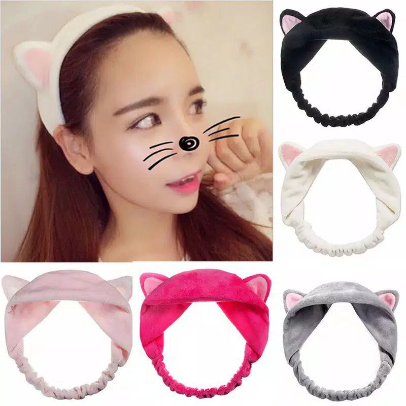 ZILLO Bandana Rambut Motif Kuping Kucing Bandana Aksesoris Bando Masker Headband Mandi Bahan Kain Karet