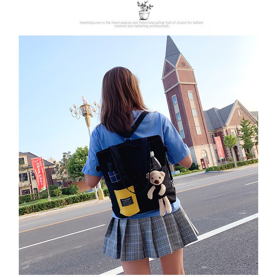 TC-61 tas canvas ransel selempang wanita 2 in 1 import korea jepang bear beruang