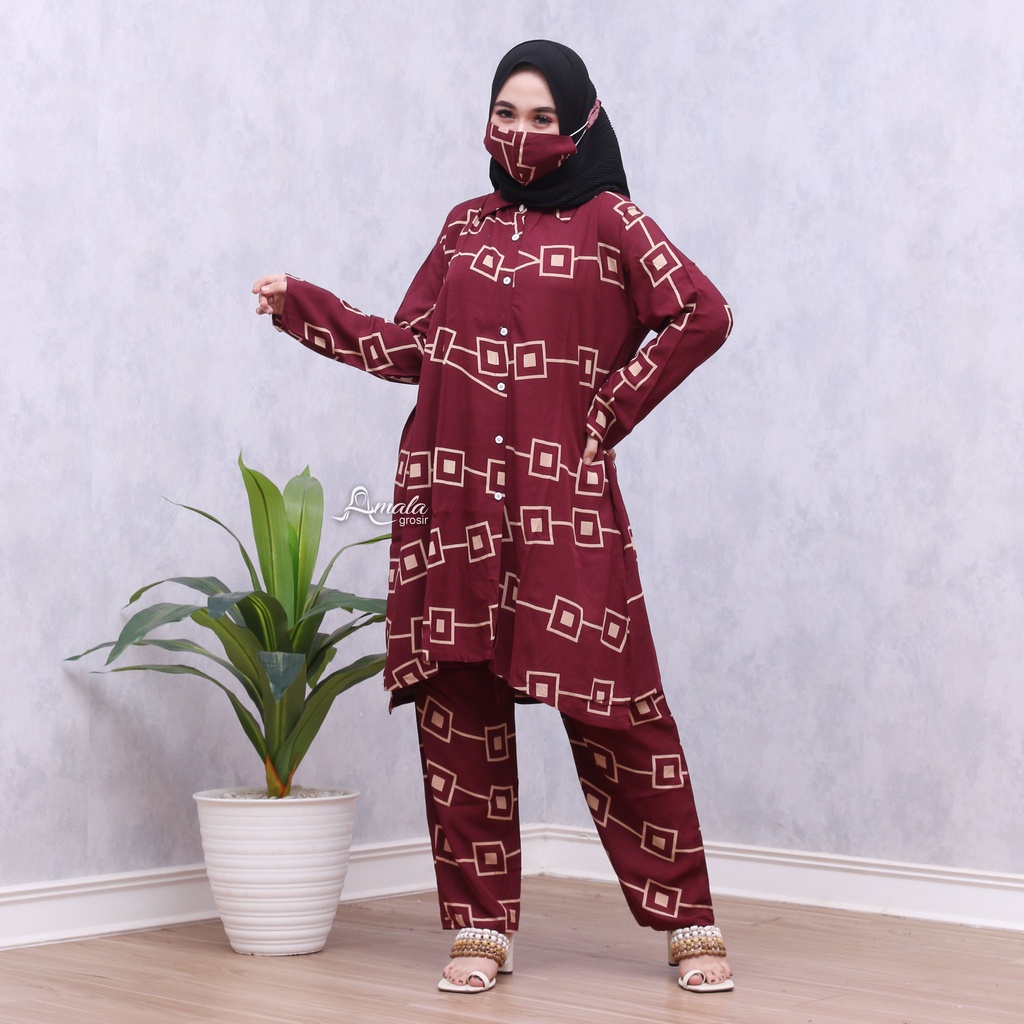 AMALAGROSIR - (COD) One Set Tunik Tie Dye Rayon / One Set Tunik Lengan Panjang / Indian Set-Anjie Maroon