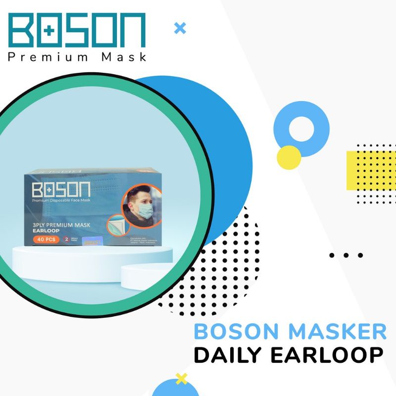 BOSON Masker Earloop 3 Ply Non-Medis 40 Pcs - Disposhable Face Mask