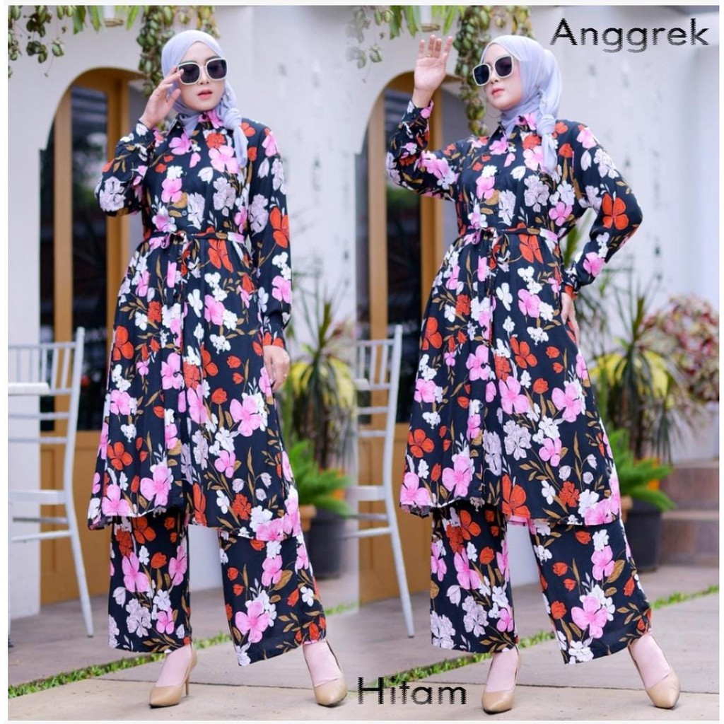 MODEL BARU)SIZE S-M,L,XL/ SETELAN TUNIK ZINNIA/LONG TUNIK RAYON/SET BAJU SETELAN WANITA/SIZE JUMBO