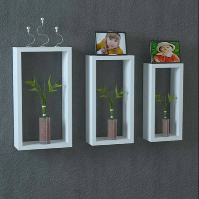 1set 3pcs Rak Dinding Persegi Panjang Ambalan HPL Minimalis