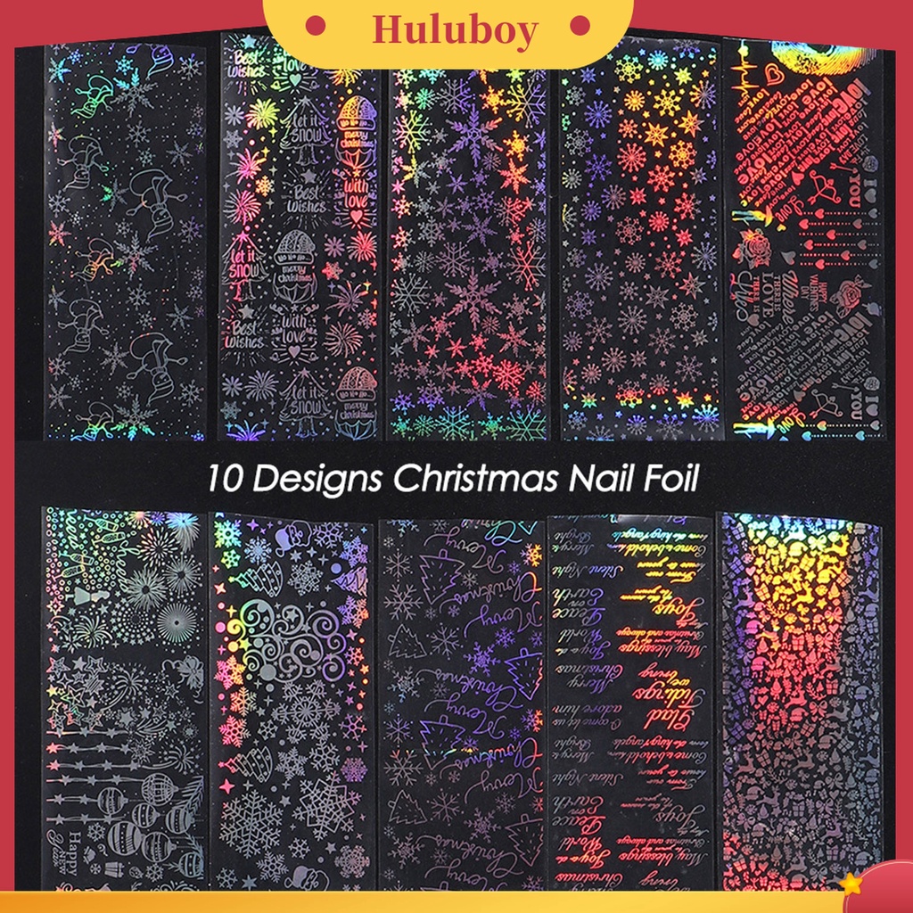 Huluboy Huluboy♡ 10pcs / Set Stiker Kuku Motif Snowflake Natal Untuk Nail Art Wanita