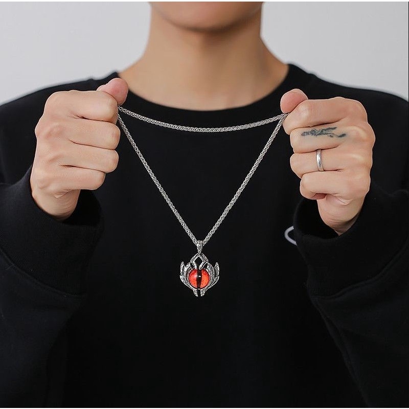 Kalung Rantai Liontin Mata Iblis Burung Hantu Bahan stainless steel Gaya Retro punk Turki Untuk Pria Dan Wanita