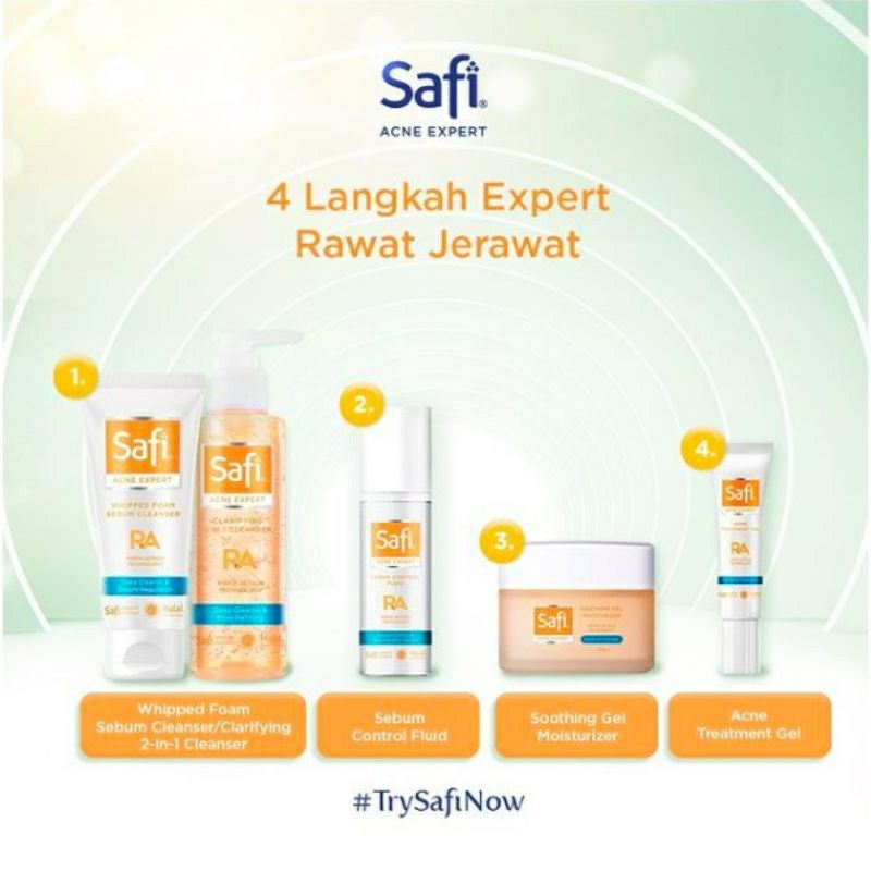 Safi Acne Expert Series All Variant Whipped Foam Serum Cleanser l Clarifying 2 in 1 l Treatment Gel l Soothing Moisturizer l Sebum Control Fluid