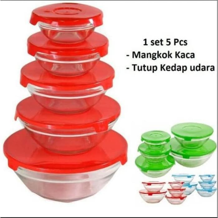 Mangkok Kaca Set isi 5 / Mangkok Beling + Tutup MANGKOK SET
