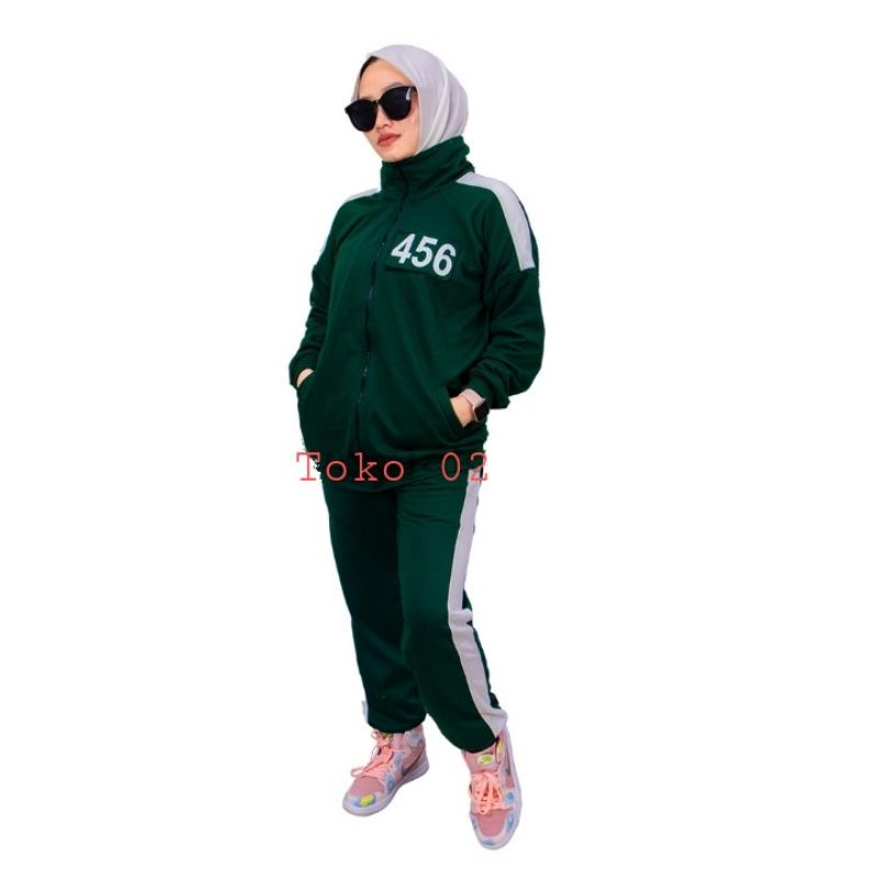 Setelan SQUID GAME Jaket+Celana DEWASA || Jaket K-Drama Netflix || Jacket Korea Bahan Flecee Tebal