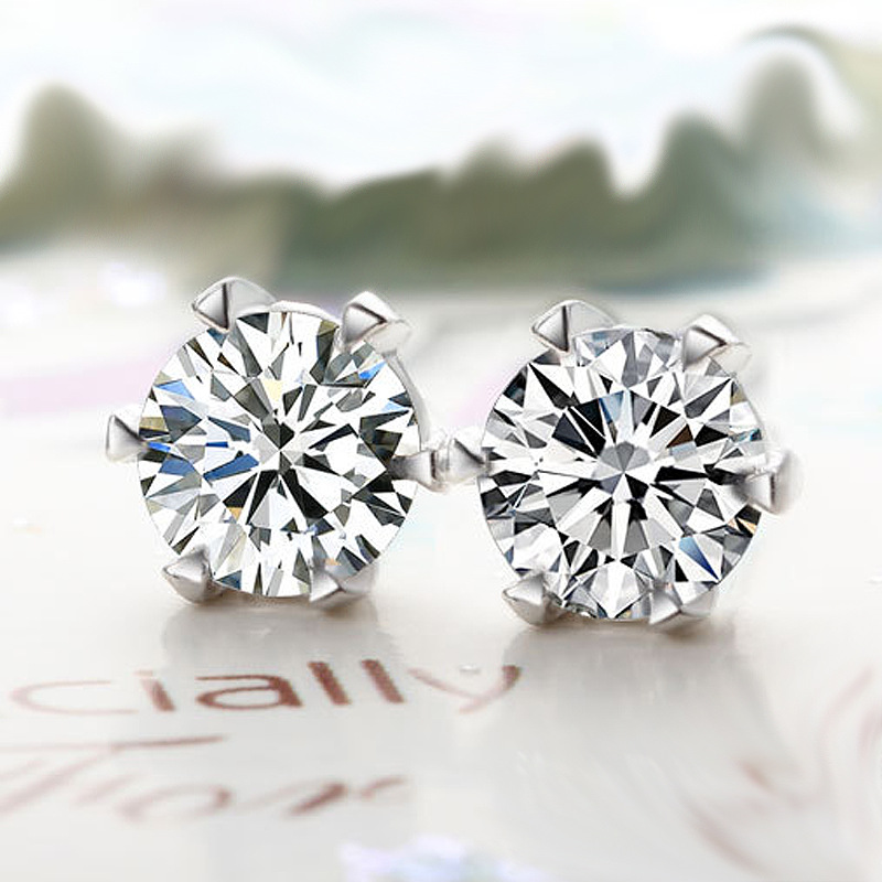 [1 Pairs Six Claw Zircon Stud Earrings ] [Ladies Elegant Rhinestone Studs Earrings] [Korean INS Simple Style Bridal Wedding Party Ear Jewelry]