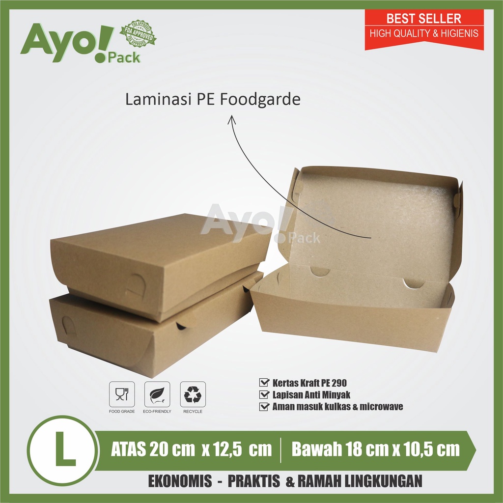 

PAPER LUNCH BOX UKURAN L / BOX NASI KARFT COKLAT LAMINASI DALAM