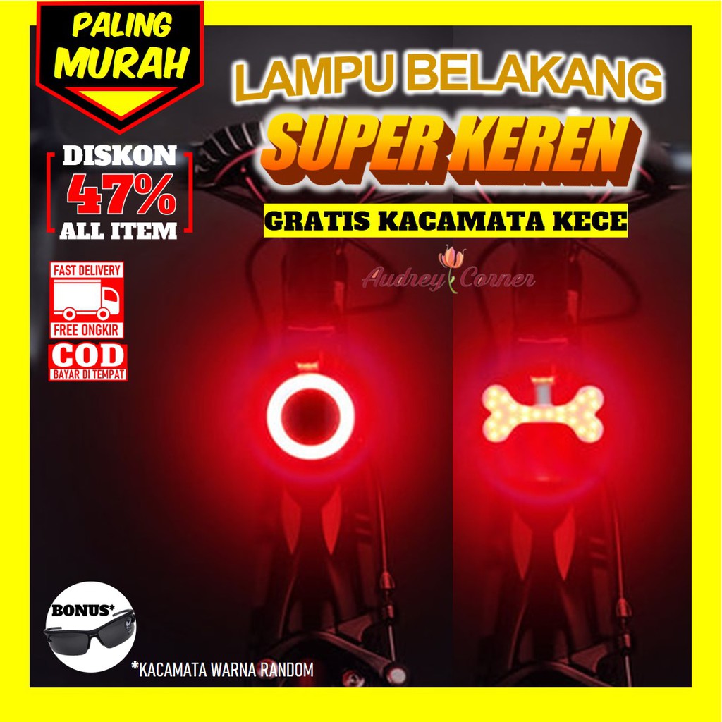 Zacro Lampu Led Sepeda Belakang Sepeda Led Circle Bulat Bone Tulang Keren Rockbros Gunung Lipat Mtb