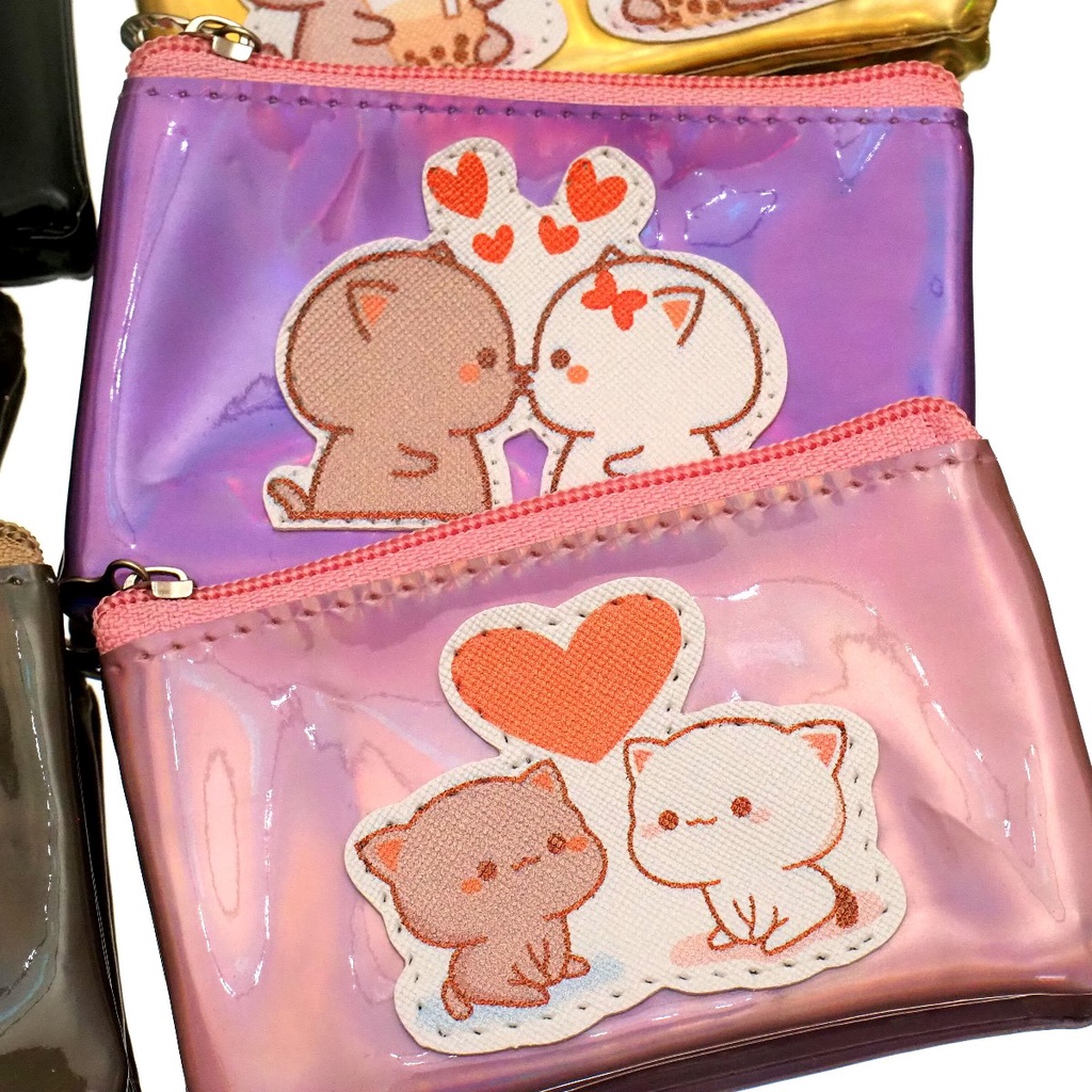 Dompet Koin Mini HOLOGRAM TEBAL HIGH QUALITY Cat In Love Tempat Uang Pouch Kantong Kartu