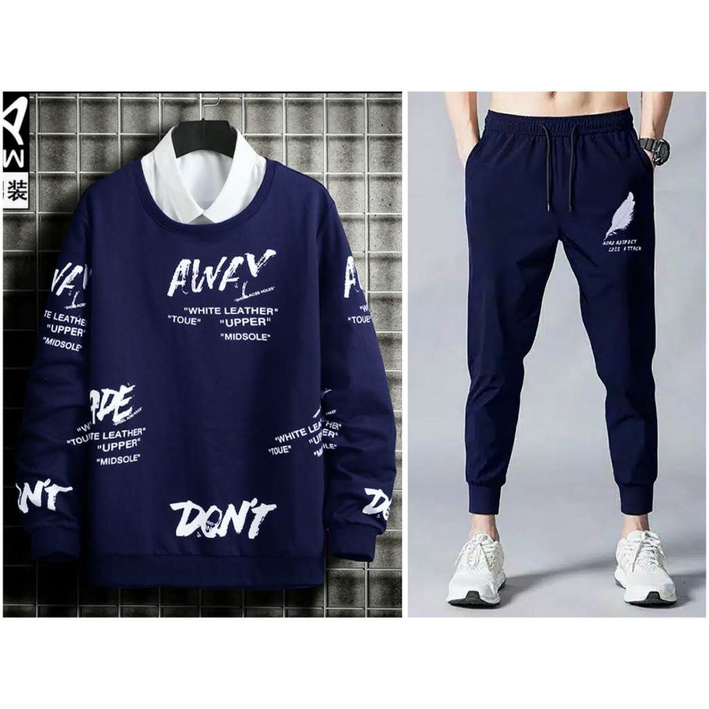 Baju Kaos Sweater + Celana Jogger Panjang Pria / Stelan Kaos Thunder / Fashion Pria