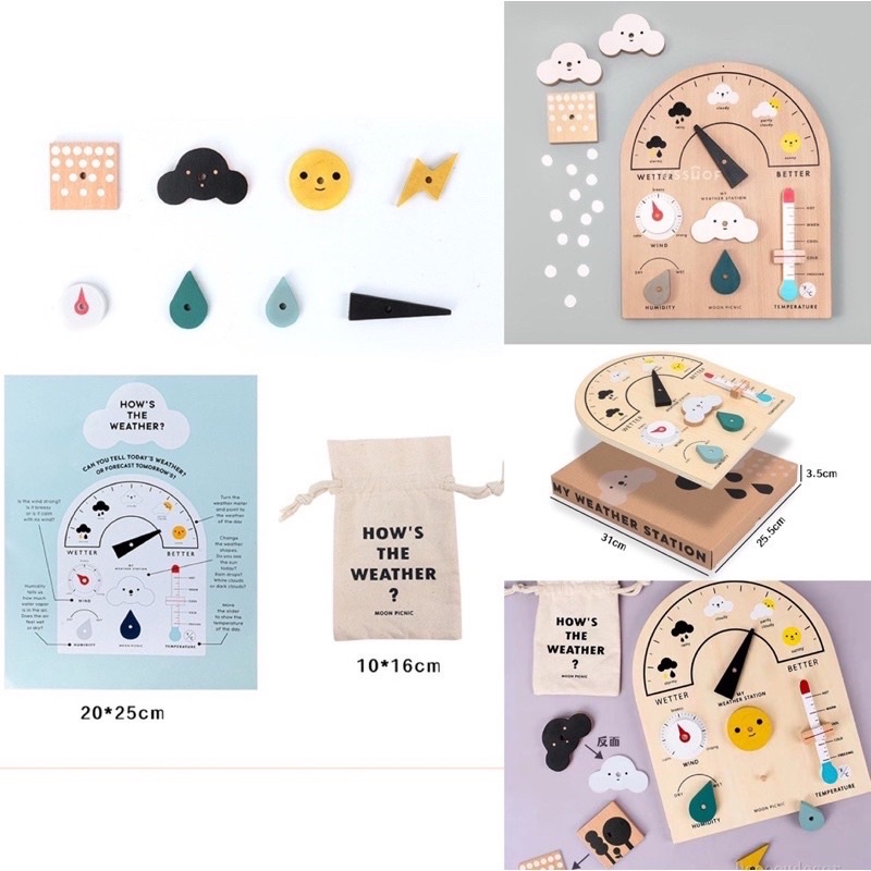 moon picnic wooden weather station board papan pengenalan cuaca