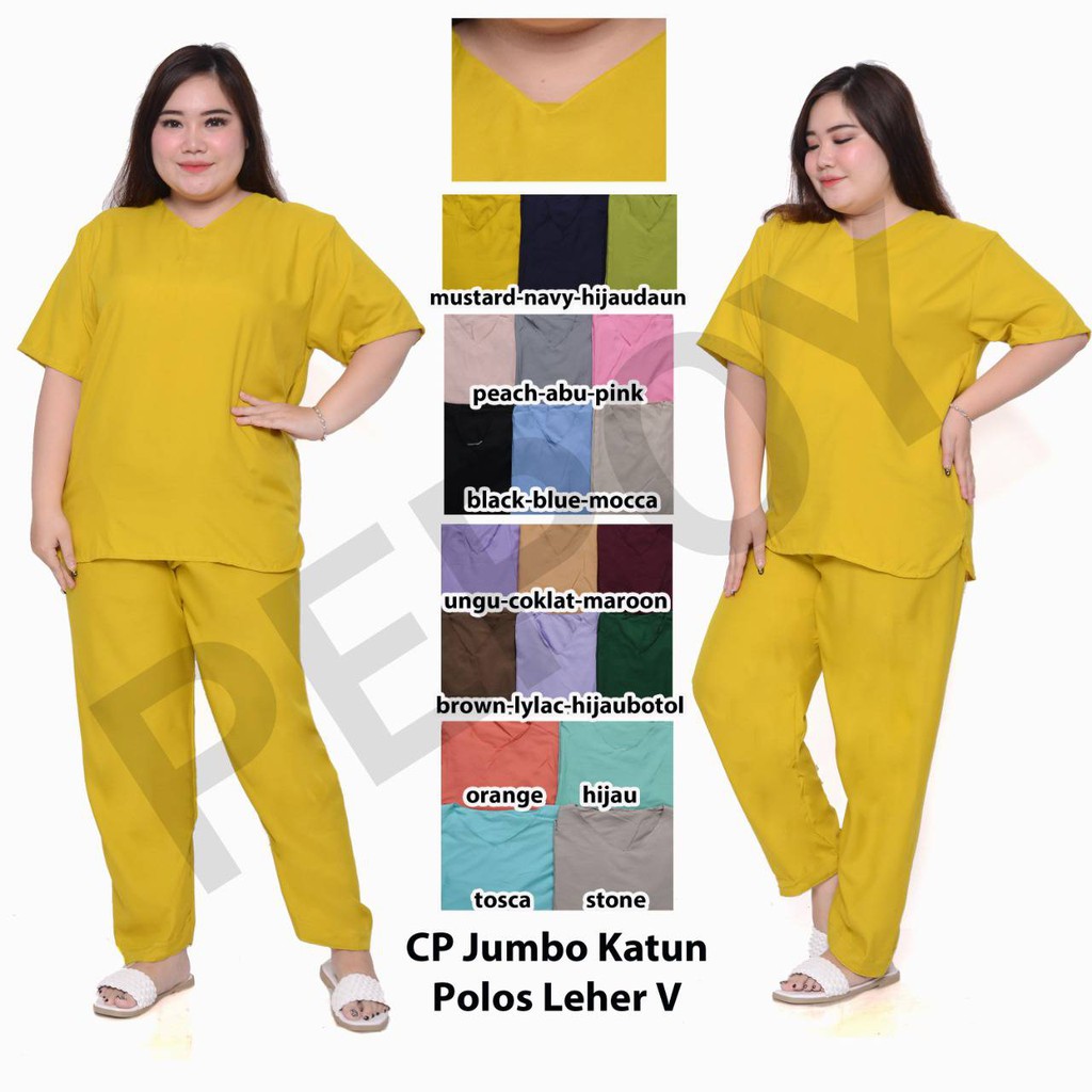 PEPOY Piyama Home Wear  CP JUMBO V Kerah V Polos Plain Katun Premium LD 116-120 CM