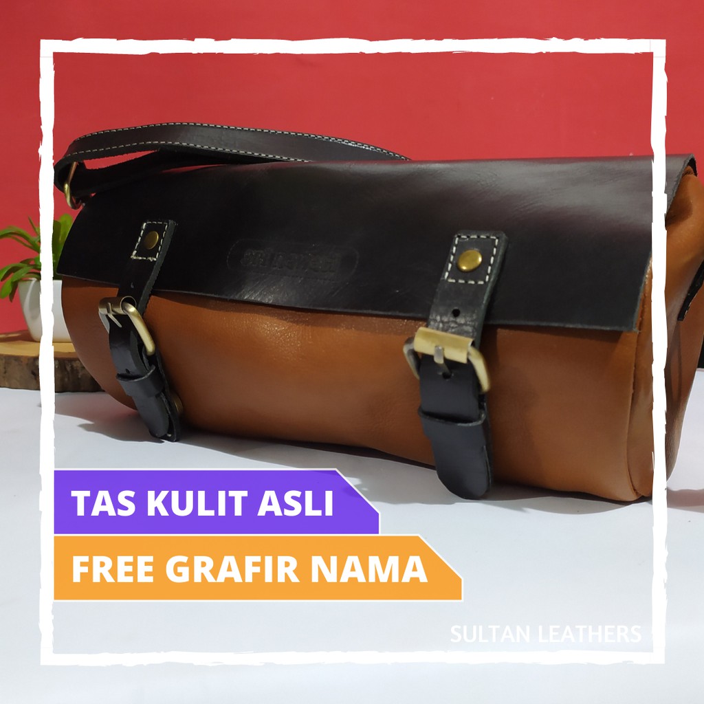 Tas Cowok Selempang Custom Original / Tas Pria Slempang Tabung Silinder Kulit Asli Sultan Leathers