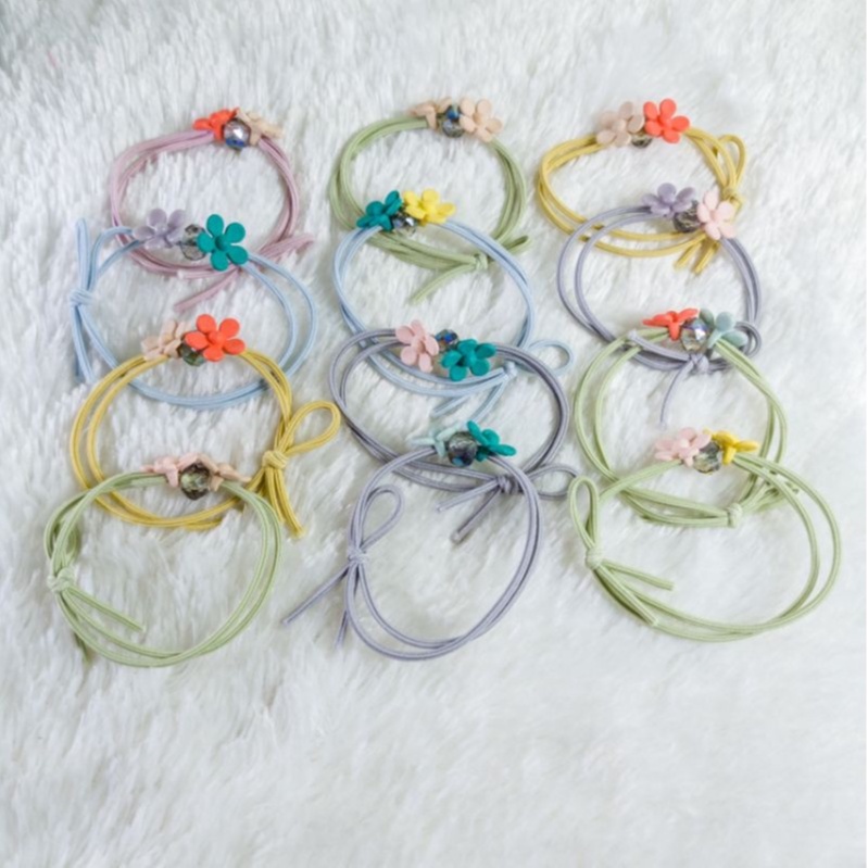 Ikat Rambut Mutiara isi 12pcs Kuncir Rambut Elastis Karet Rambut Mata-Kuncir bunga