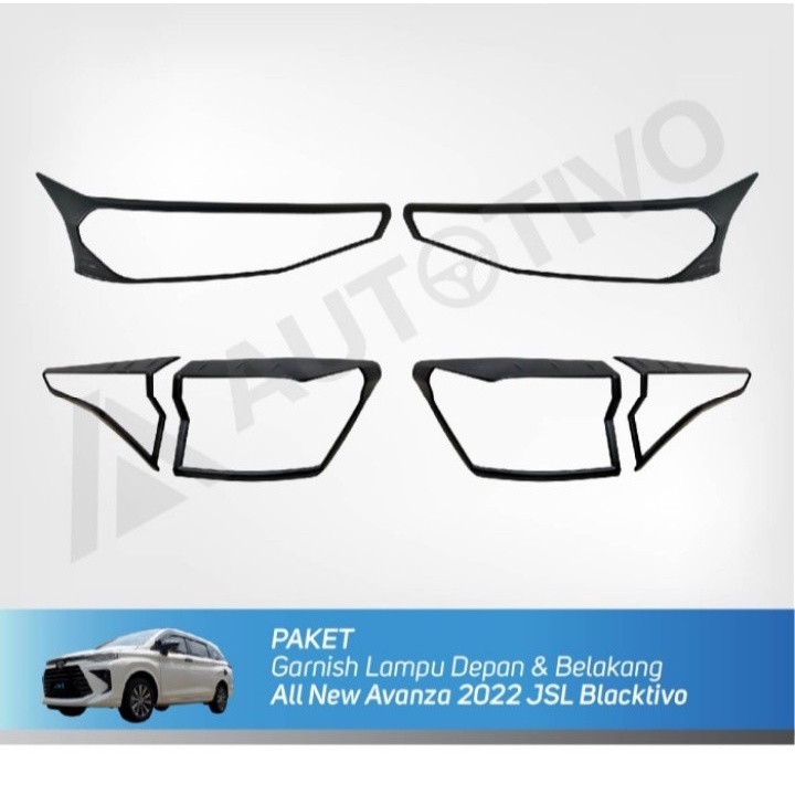 Paket Garnish Garnis List Lis Lampu Depan Belakang Mobil All New Avanza 2022 Black Doff - Aksesoris 